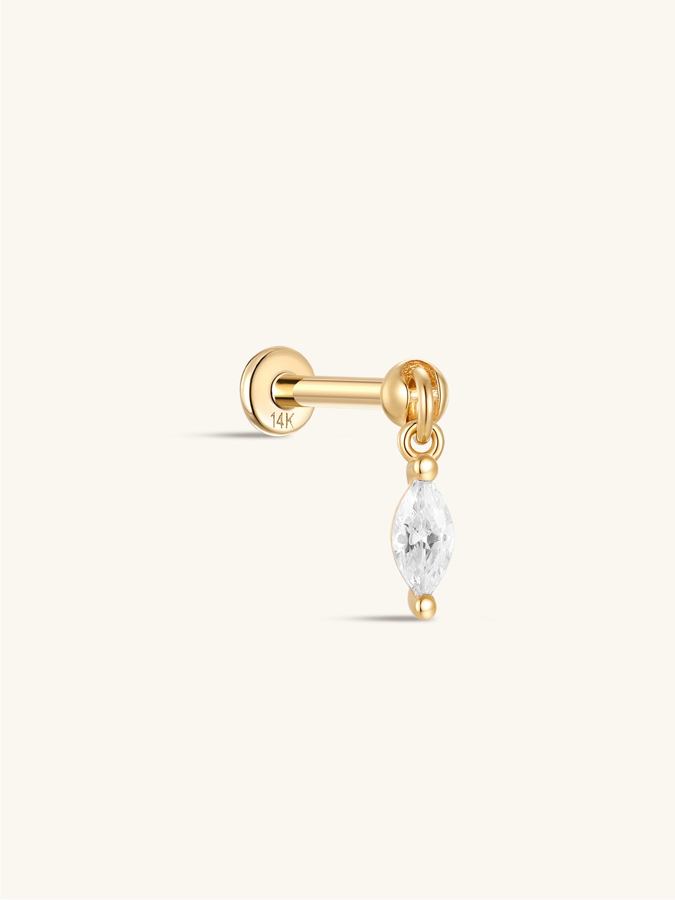 kosiner jewelry 14K Solid Gold Single Zircon Pendant Ear Piercing Stud