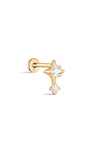 Kosiner Jewelry - Piercing para oreja de oro macizo de 14 quilates con estrella de cuatro puntas y circonita