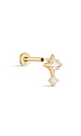 Kosiner Jewelry - Piercing para oreja de oro macizo de 14 quilates con estrella de cuatro puntas y circonita