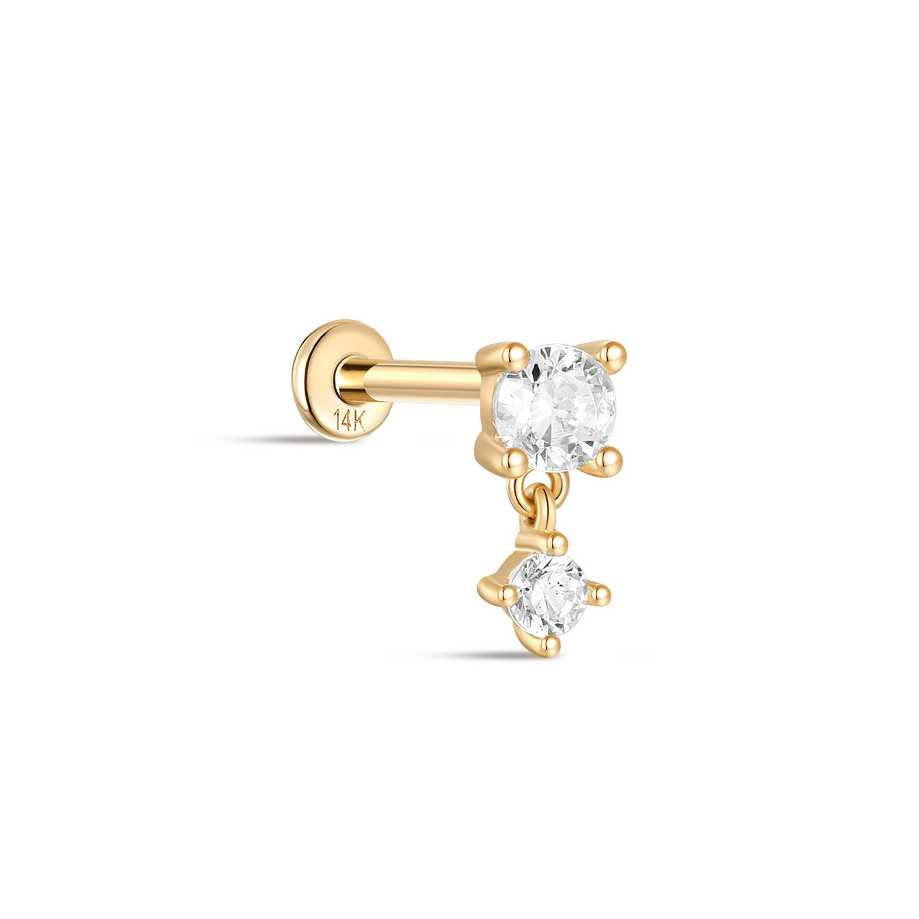 kosiner jewelry 14K Solid Gold Micro Zircon Pendant Ear Piercing Stud