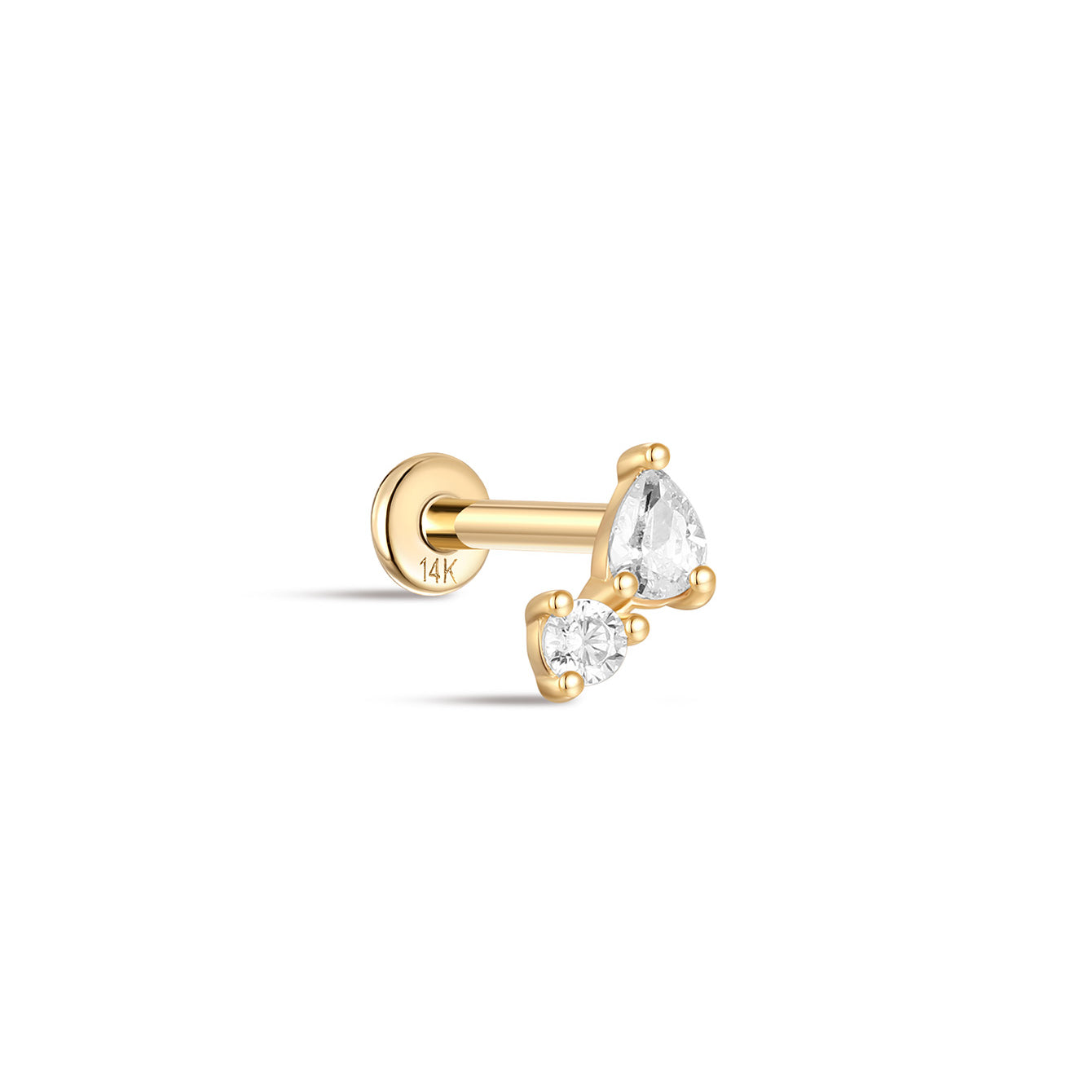 kosiner jewelry 14K Solid Gold Mini Double Zircon Stitching Ear Piercing Stud