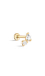Kosiner joias 14K ouro maciço mini piercing de orelha com costura de zircônia dupla