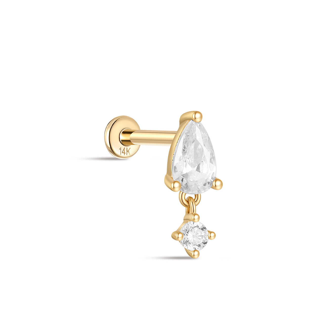 kosiner jewelry 14K Solid Gold Water Drop Tassel Ear Piercing Stud