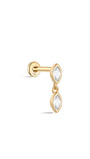 kosiner jewelry 14K Solid Gold Marquise Bezel Zircon Ear Piercing Stud