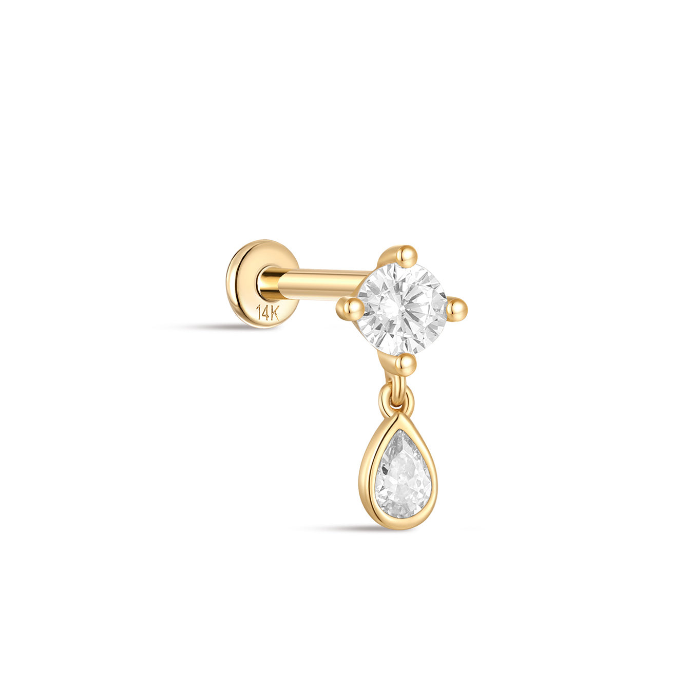 kosiner jewelry 14K Solid Gold Four - Claw Tassel Pendant Zircon Ear Piercing Stud