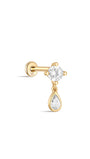 kosiner jewelry 14K Solid Gold Four - Claw Tassel Pendant Zircon Ear Piercing Stud