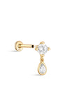 kosiner jewelry 14K Solid Gold Four - Claw Tassel Pendant Zircon Ear Piercing Stud