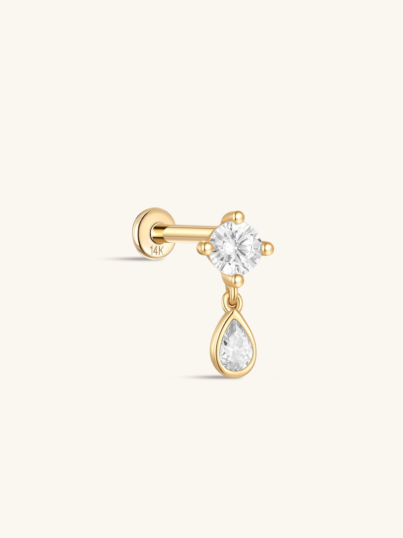 kosiner jewelry 14K Solid Gold Four - Claw Tassel Pendant Zircon Ear Piercing Stud