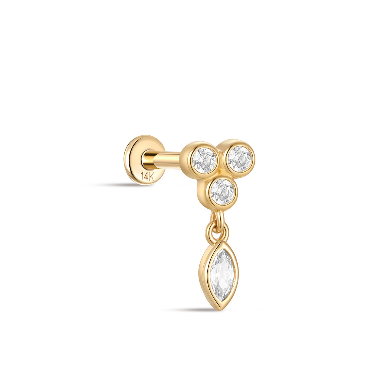 kosiner jewelry 14K Solid Gold Flower Border Pendant Ear Piercing Stud