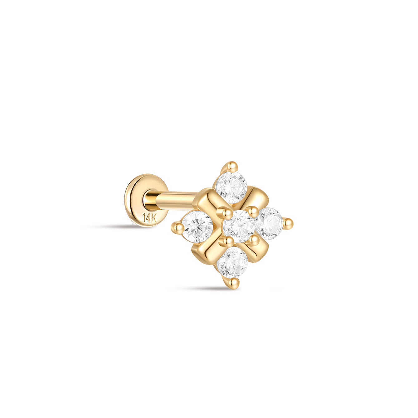 kosiner jewelry 14K Solid Gold Flower Inlaid Ear Piercing Stud