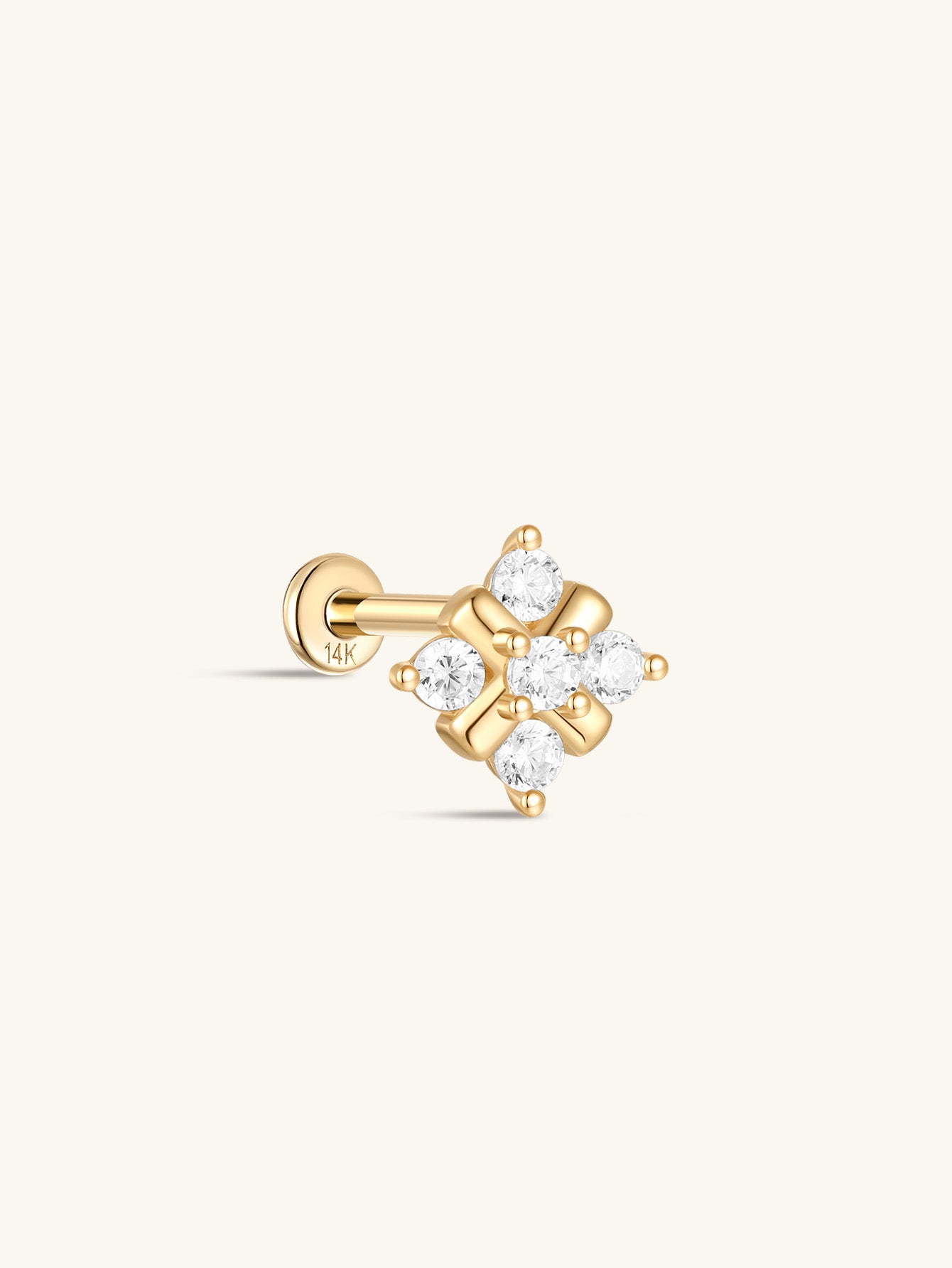 kosiner jewelry 14K Solid Gold Flower Inlaid Ear Piercing Stud