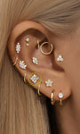 kosiner jewelry 14K Solid Gold Flower Inlaid Ear Piercing Stud