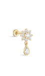Kosiner gioielli in oro massiccio 14 carati con pendente a forma di fiore per piercing all'orecchio