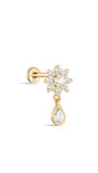 kosiner jewelry 14K Solid Gold Flower Pendant Ear Piercing Stud