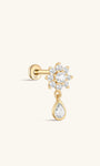 Kosiner gioielli in oro massiccio 14 carati con pendente a forma di fiore per piercing all'orecchio