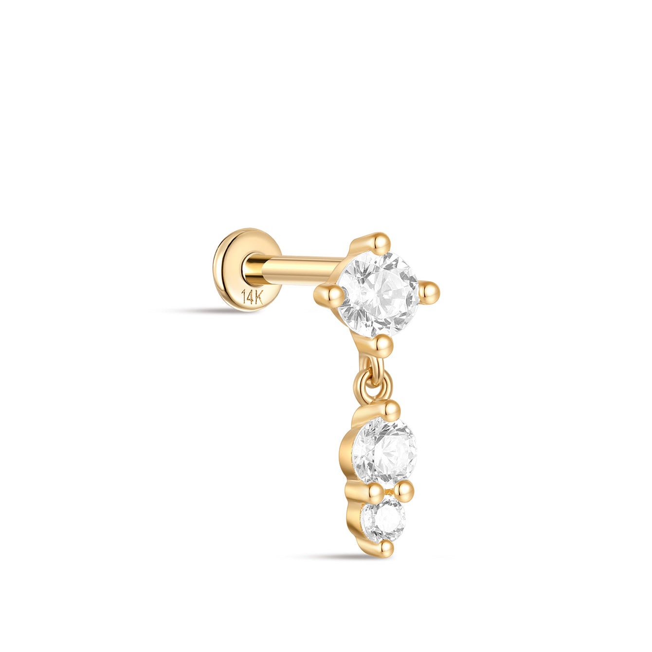 kosiner jewelry 14K Solid Gold Splicing Shiny Zircon Ear Piercing Stud