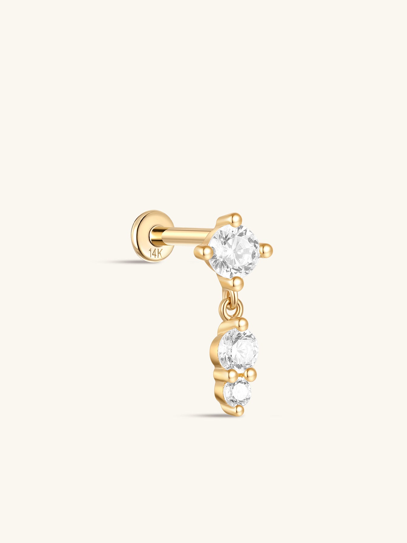 kosiner jewelry 14K Solid Gold Splicing Shiny Zircon Ear Piercing Stud