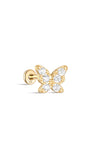 kosiner jewelry 14K Solid Gold Butterfly Pave Zircon Ear Piercing Stud