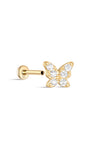 kosiner jewelry 14K Solid Gold Butterfly Pave Zircon Ear Piercing Stud