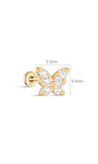 kosiner jewelry 14K Solid Gold Butterfly Pave Zircon Ear Piercing Stud