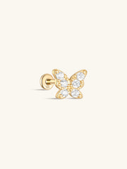 مجوهرات kosiner 14K الصلبة الذهب الفراشة تمهيد الزركون الأذن ثقب مسمار