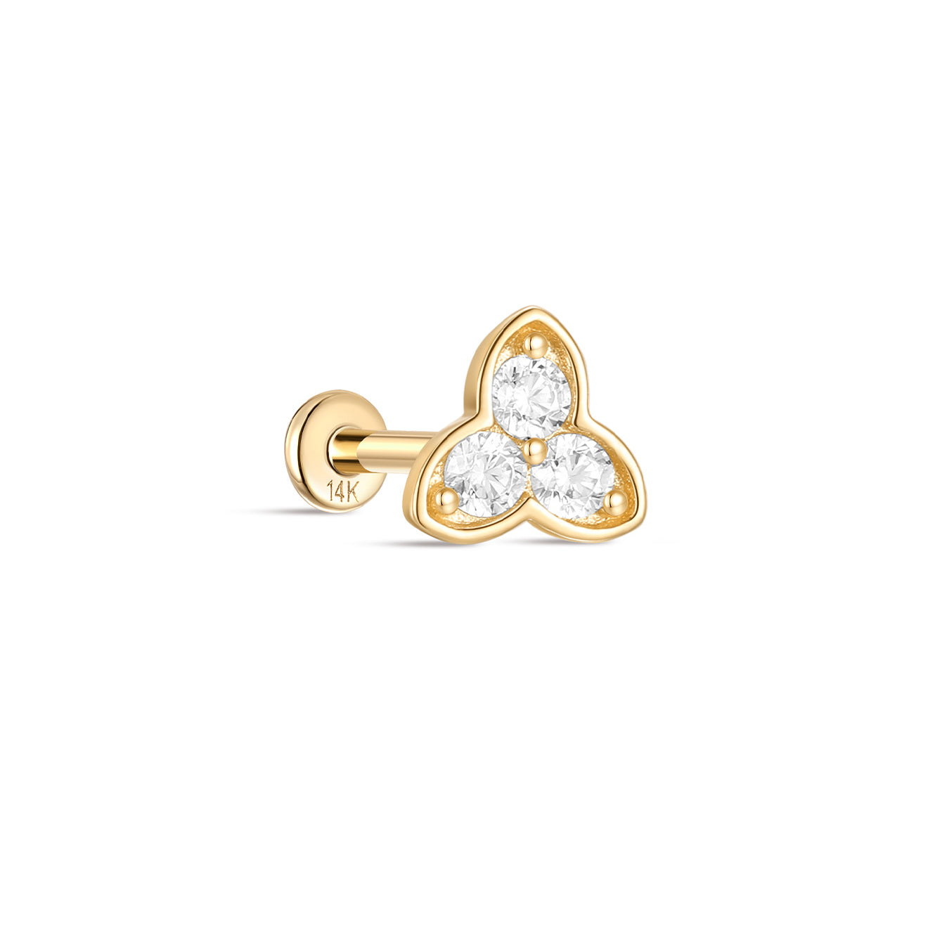 kosiner jewelry 14K Solid Gold Three petals Ear Piercing Stud