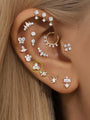 kosiner jewelry 14K Solid Gold Three petals Ear Piercing Stud