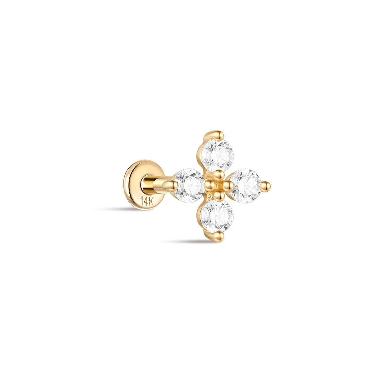 kosiner jewelry 14K Solid Gold Four Petal Flowers Ear Piercing Stud