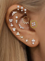 kosiner jewelry 14K Solid Gold Four Petal Flowers Ear Piercing Stud