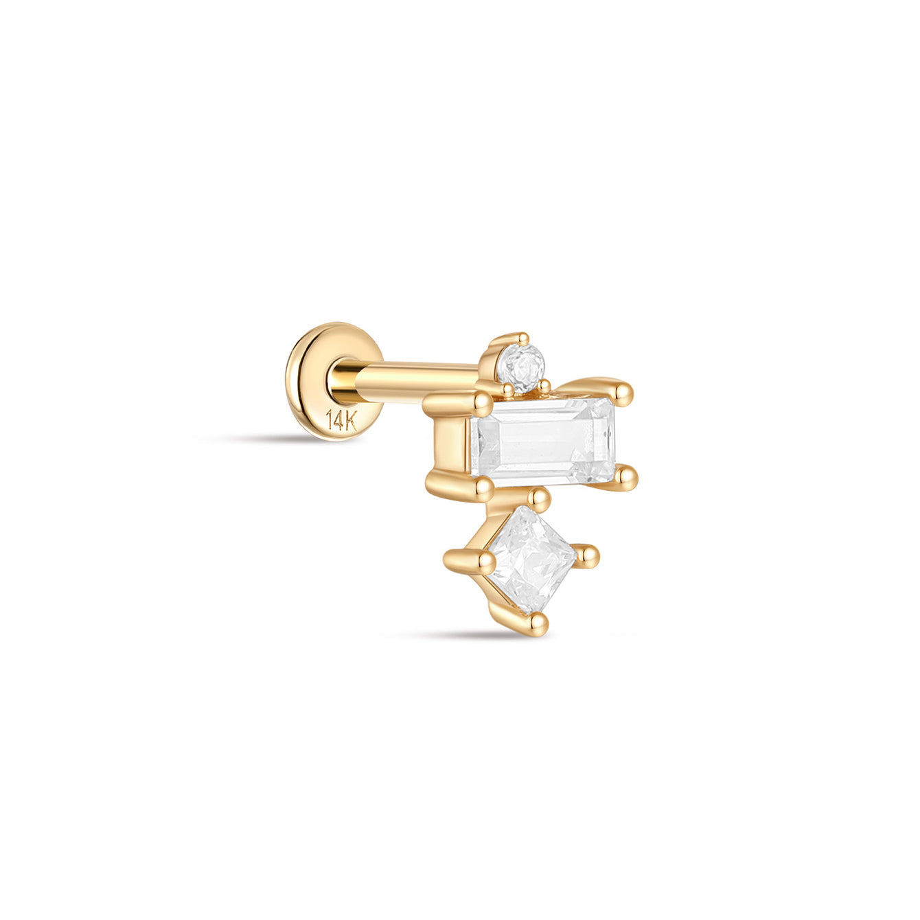 kosiner jewelry 14K Solid Gold Geometric Spliced Zirconia Ear Piercing Stud