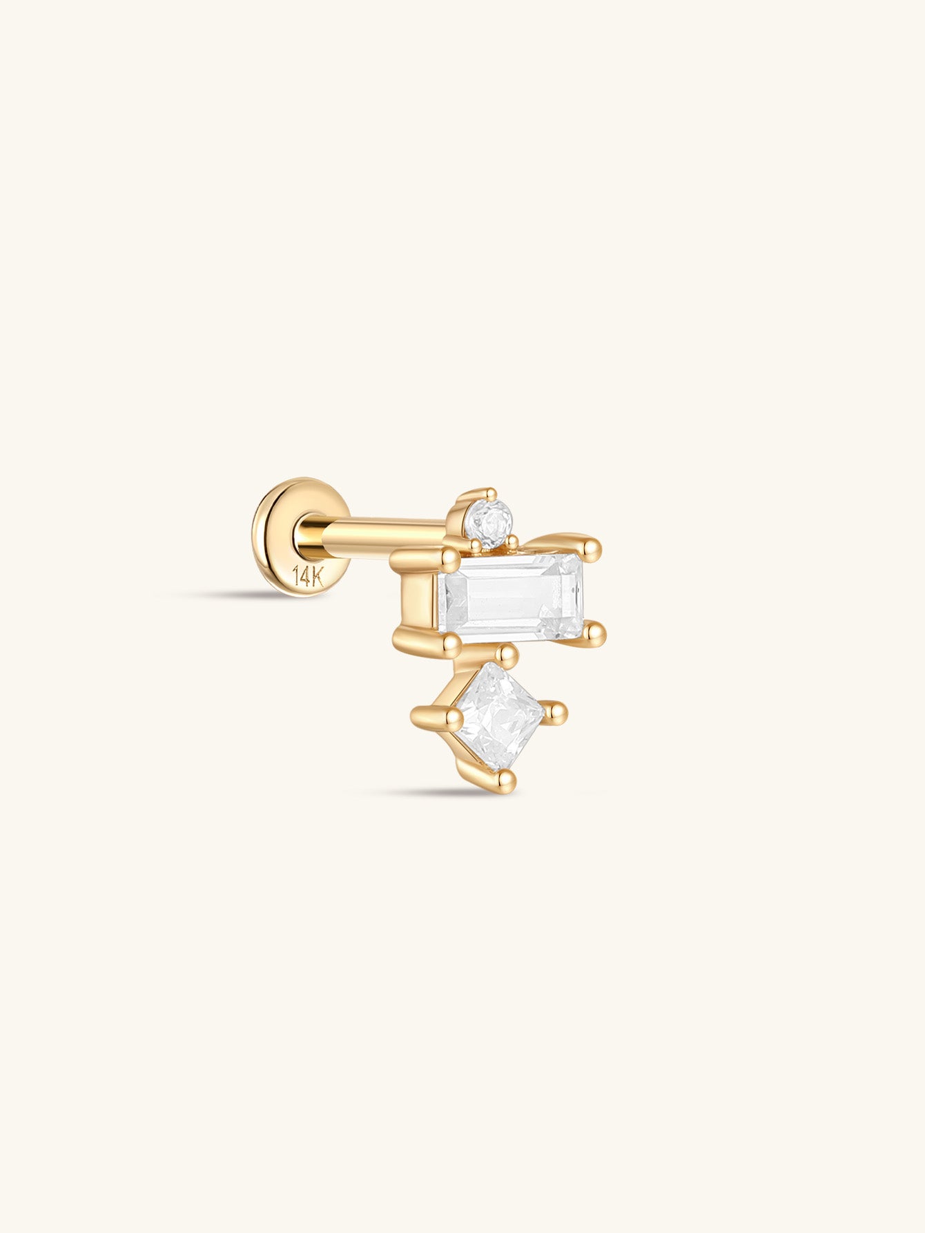 kosiner jewelry 14K Solid Gold Geometric Spliced Zirconia Ear Piercing Stud