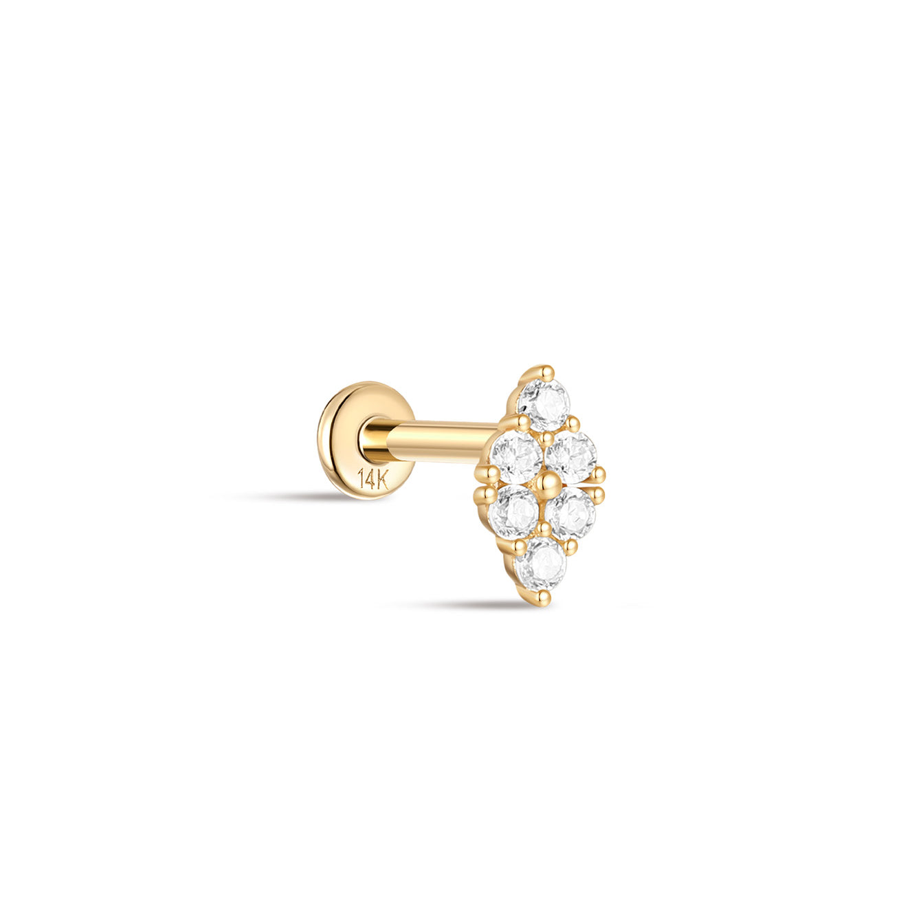 kosiner jewelry 14K Solid Gold Triangular Double Zircon Ear Piercing Stud