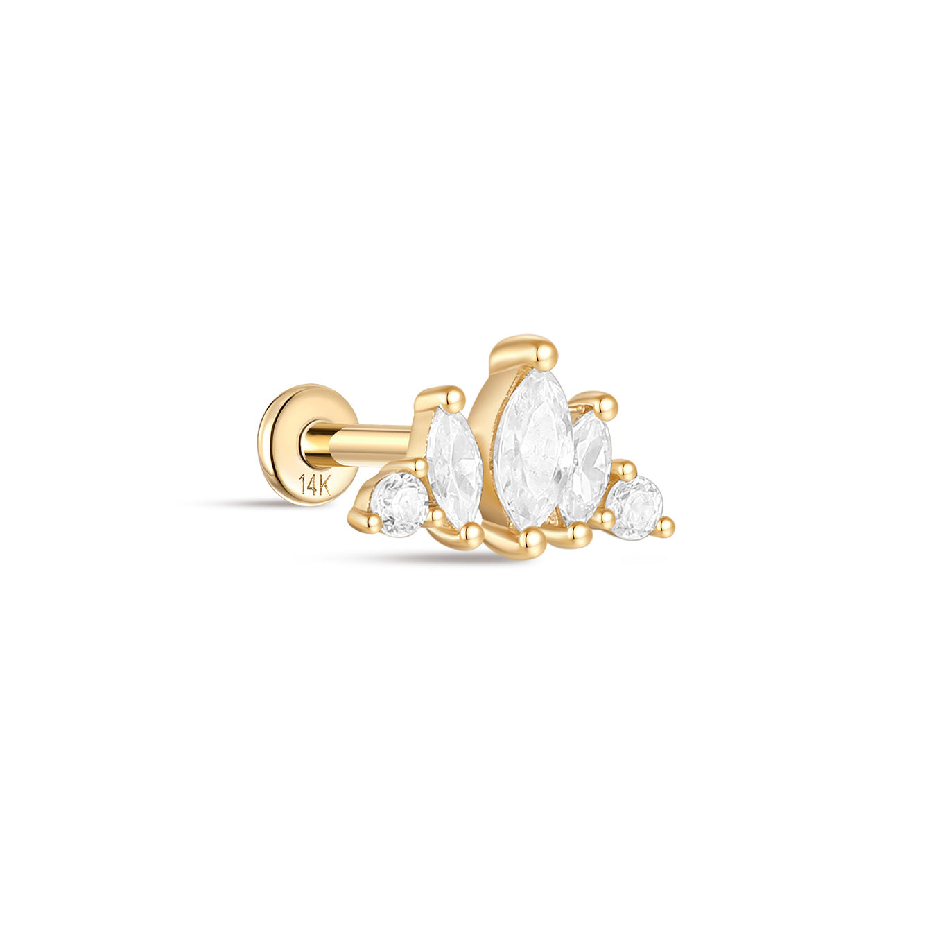 kosiner jewelry 14K Solid Gold Classic Crown Zirconia Ear Piercing Stud