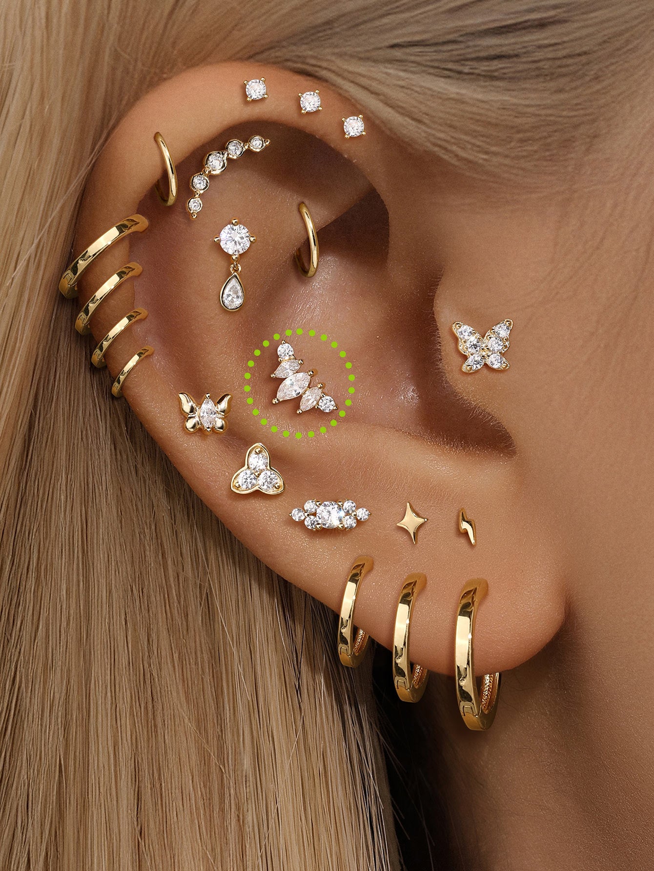 kosiner jewelry 14K Solid Gold Classic Crown Zirconia Ear Piercing Stud