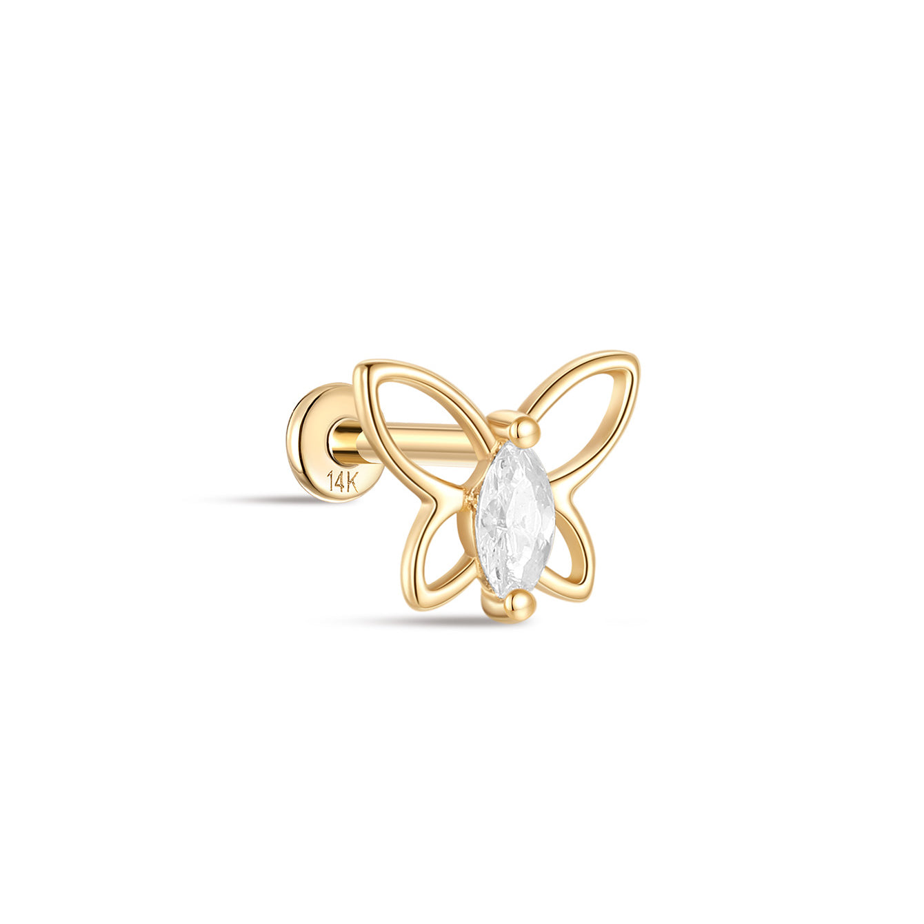 kosiner jewelry 14K Solid Gold Line Butterflies Ear Piercing Stud
