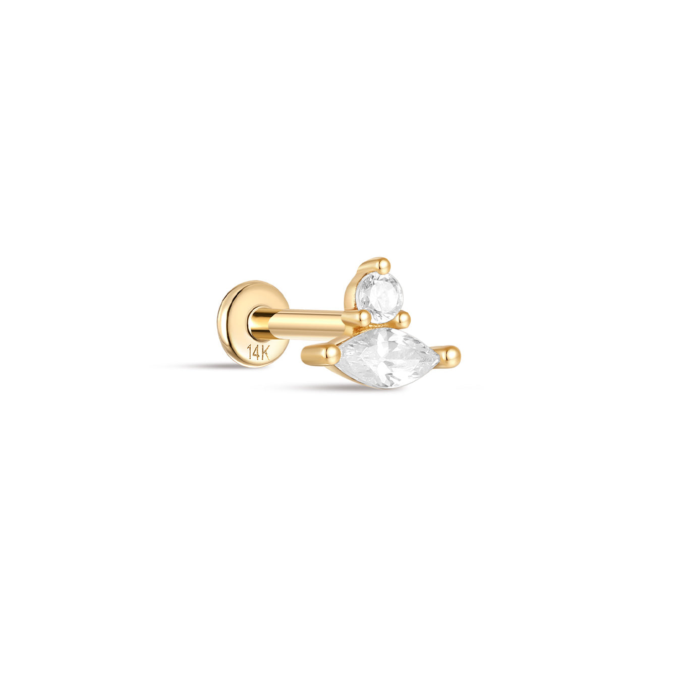 kosiner jewelry 14K Solid Gold Tear Zircon Ear Piercing Stud