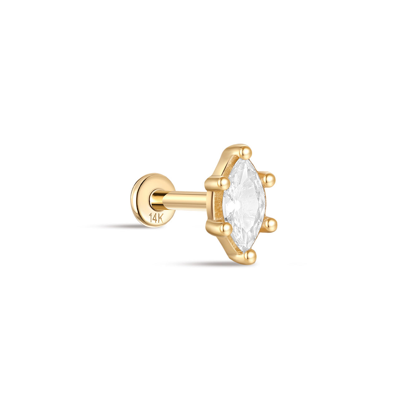 kosiner jewelry 14K Solid Gold Classic Marquise Zircon Ear Piercing Stud