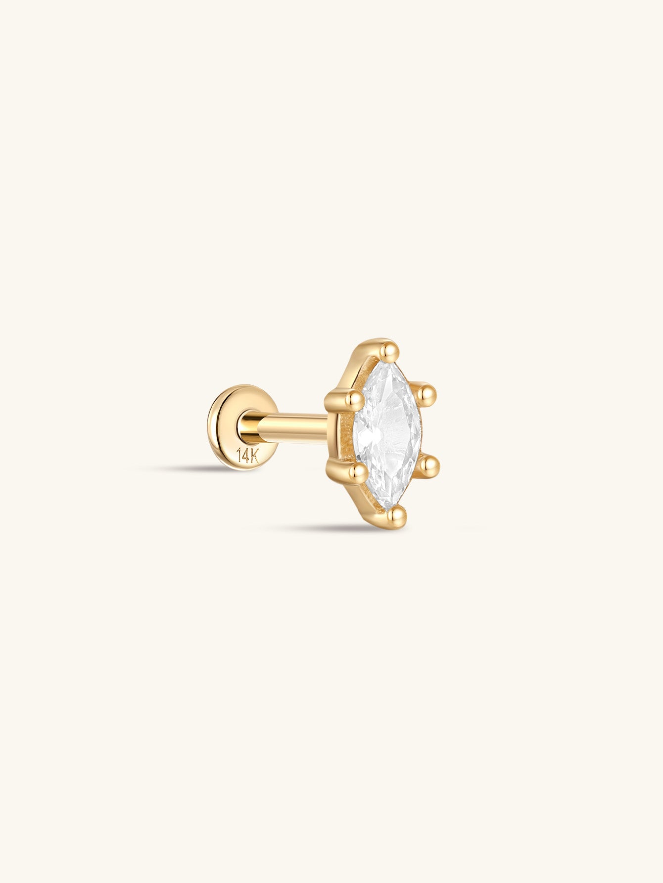 kosiner jewelry 14K Solid Gold Classic Marquise Zircon Ear Piercing Stud