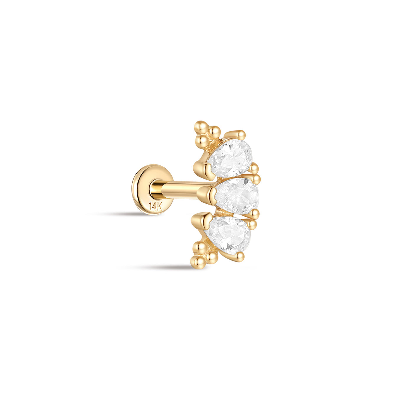 kosiner jewelry 14K Solid Gold Arc Drop Crown Ear Piercing Stud