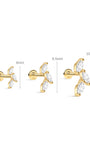 Gold earrings with clear stones, shown with measurements on a white background
