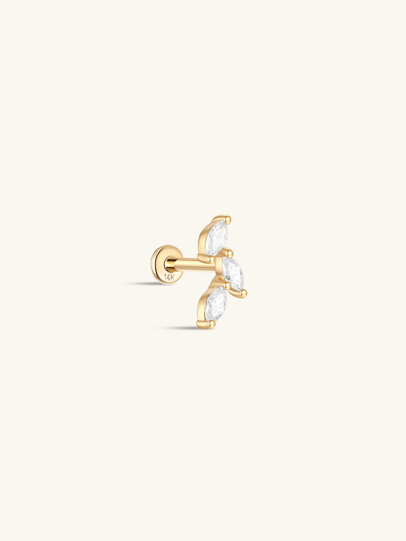 14K Solid Gold Falling Leaves Ear Piercing Stud