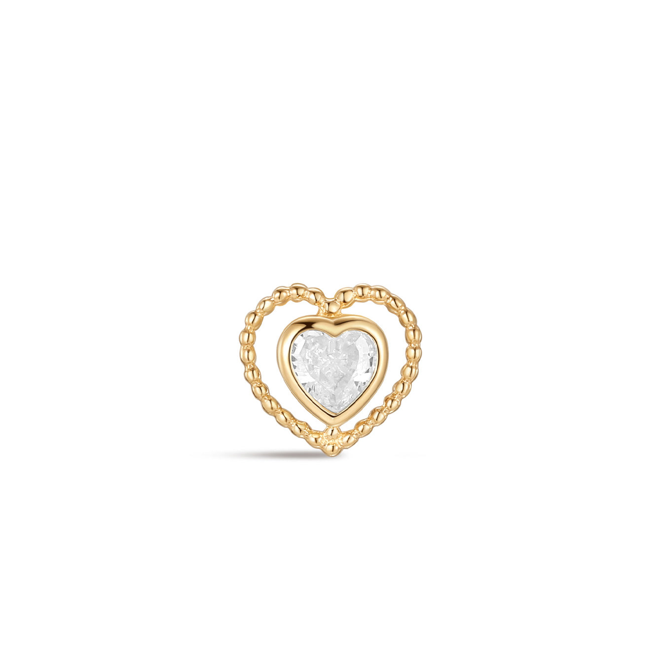 kosiner jewelry 14K Solid Gold Double Love Ear Piercing Stud