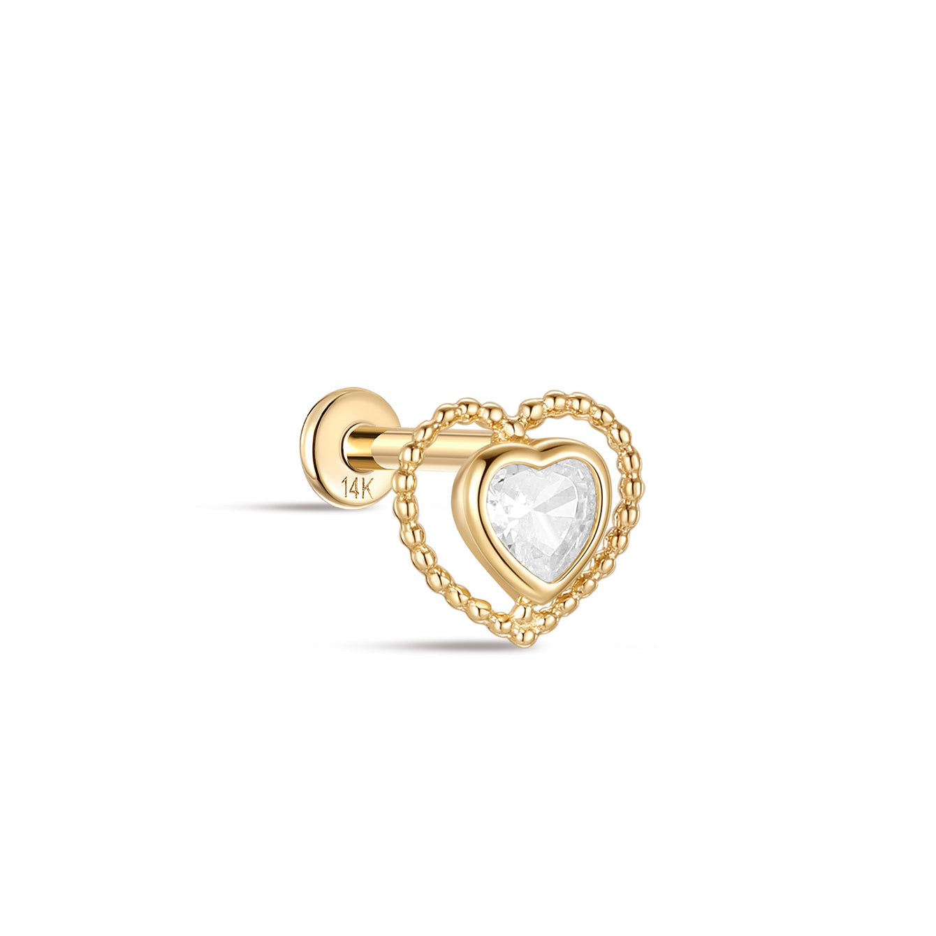 kosiner sieraden 14K massief gouden dubbele liefde oor piercing stud