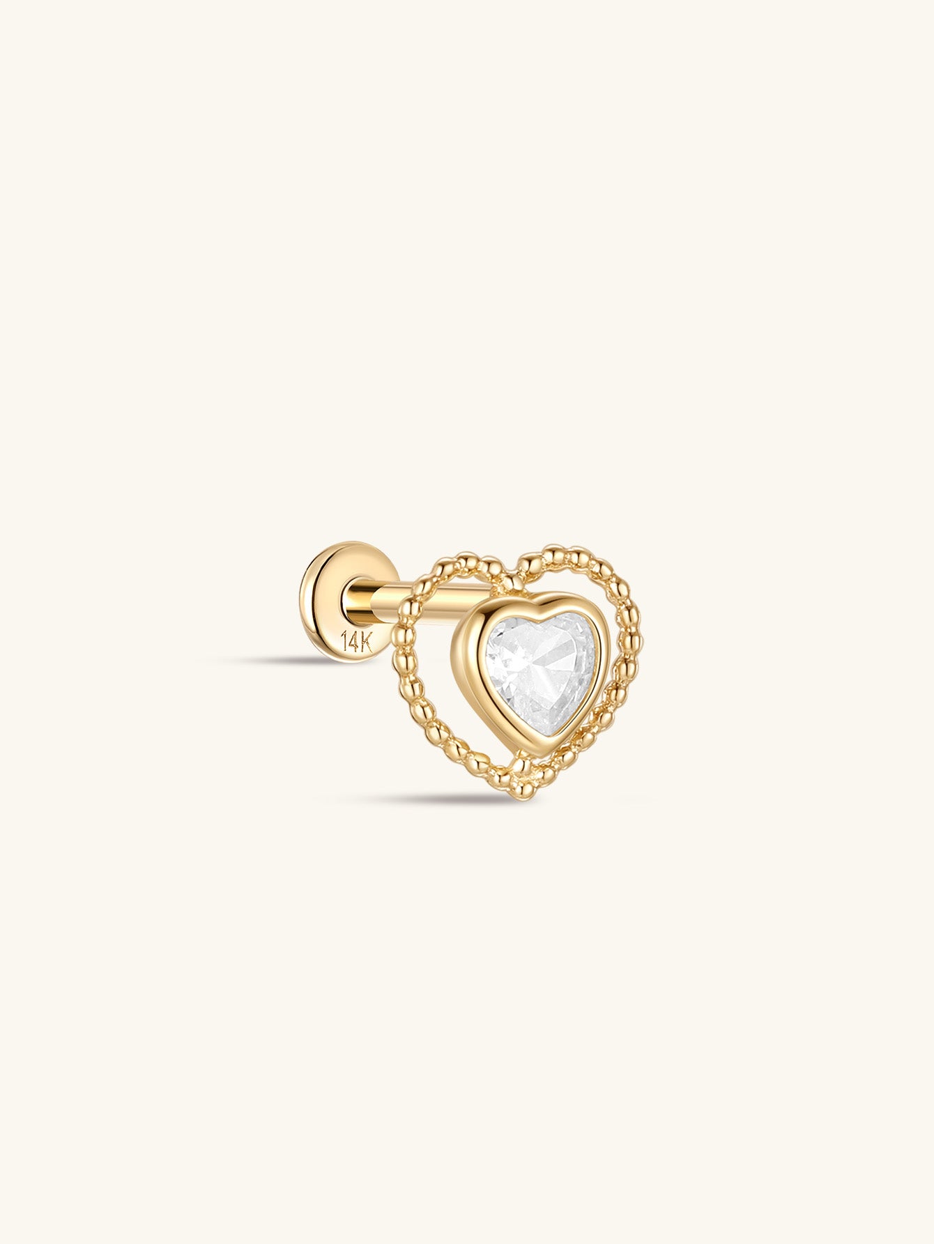 kosiner jewelry 14K Solid Gold Double Love Ear Piercing Stud