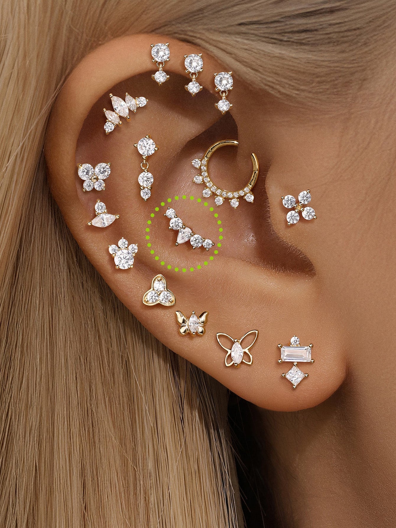 kosiner jewelry 14K Solid Gold Single Drainage Drop Zircon Ear Piercing Stud