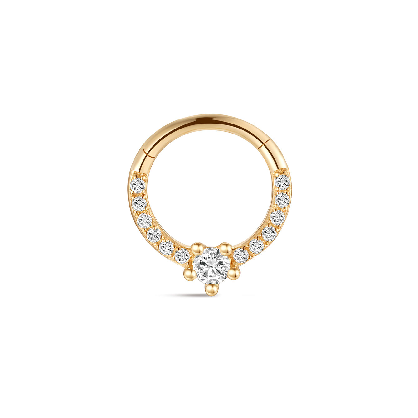14K Solid Gold Love Zircon Ear Ring Hoop - Kosinerjewelry