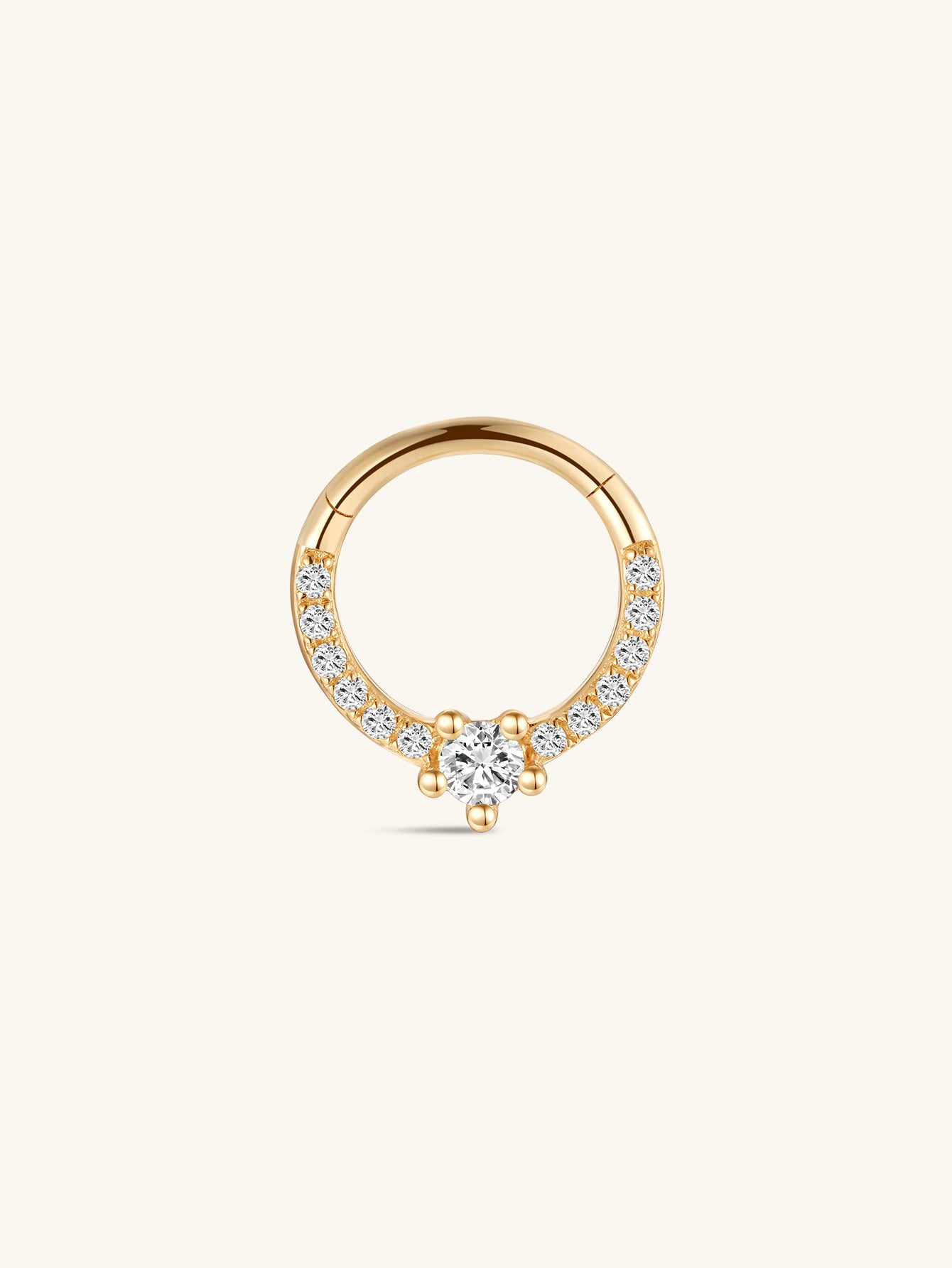 14K Solid Gold Love Zircon Ear Ring Hoop - Kosinerjewelry