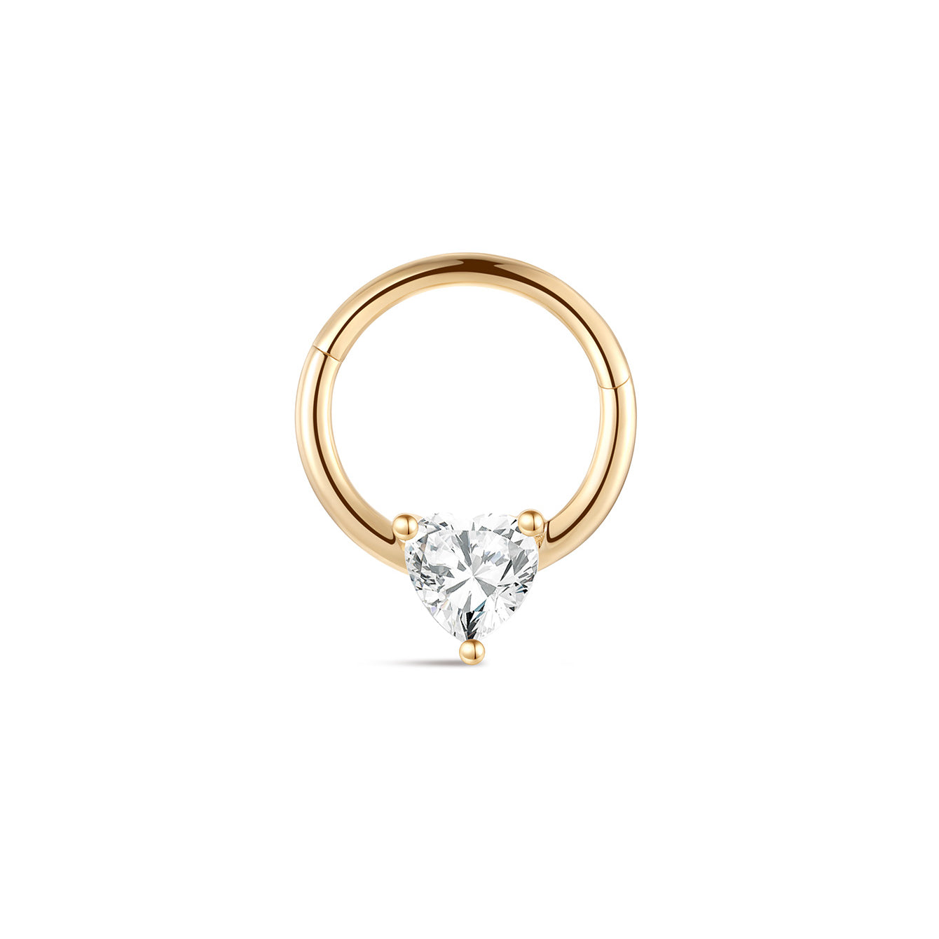 14K Solid Gold Glossy Heart Ring Hoop Clicker - Kosinerjewelry