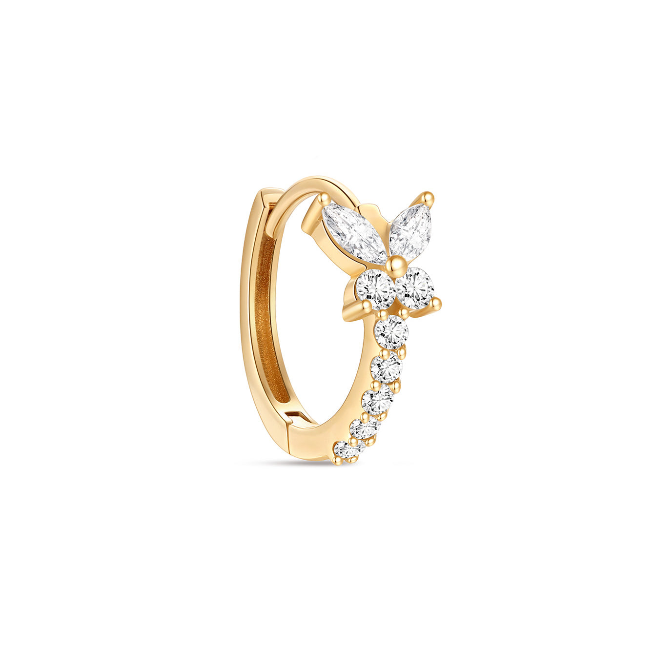 14K Solid Gold Butterfly Pave Zircon Hoop Earring - Kosinerjewelry
