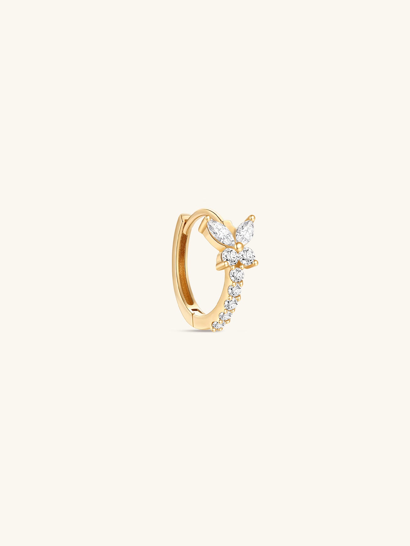 14K Solid Gold Butterfly Pave Zircon Hoop Earring